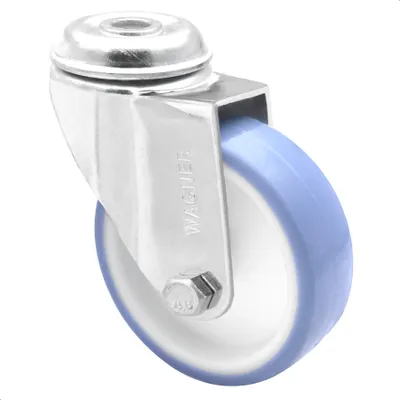 Produktbild von WAGNER Soft-Lenkrolle mit Rückenloch - Ø 75 mm, Stahl verzinkt, blau / weiß, Tragkraft 60 kg - 23177501