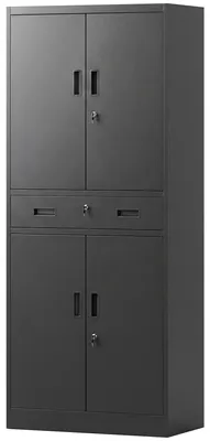 Image de Armoire métallique de 180 cm - Armoire à outils - Acier - Portes verrouillables - Tiroir - Étagères réglables - Noir
