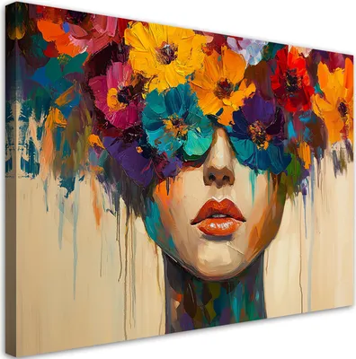 Immagine prodotto di Quadro su tela Astratto Donna con fiori sulla testa 120x80 Feeby Quadro colorato per la parete pronto per essere appeso