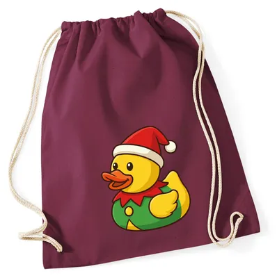 Produktbild von Huuraa Turnbeutel Quietscheente Wichtel Gummiente Elfe 12 Liter Burgundy Baumwolle Rucksack Geschenkidee