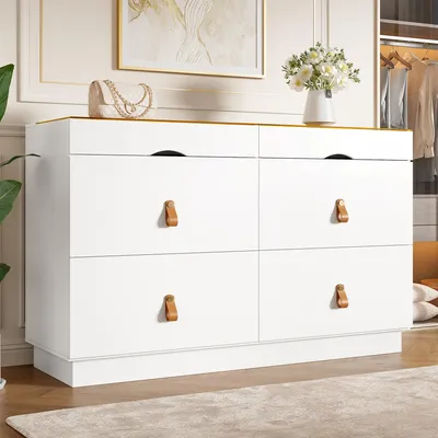Produktbild von Flieks Sideboard aus Einscheibensicherheitsglas, Kommode mit 6 Schubladen, Beistellschrank für Schlafzimmer und alle Wohnräume, Weiß
