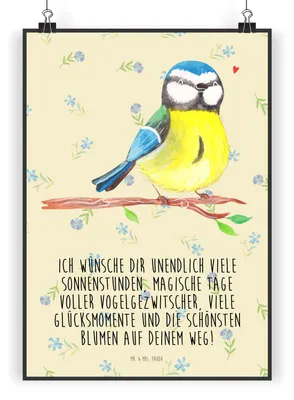 Produktbild von Mr. & Mrs. Panda Bild Vogel Blaumeise DIN A5 - Blumig - Geschenk, Posterdruck, Frühling, Ostergrüße, drucke, Wandbild, wanddeko, Plakat, Ostern, Ostergeschenke