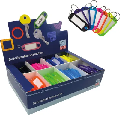 Produktbild von BASI - Schlüsselanhänger - Leuchtfarben - mit Ring - 1 VE = 200 Stück - 8-farbig sortiert - 8510-9010