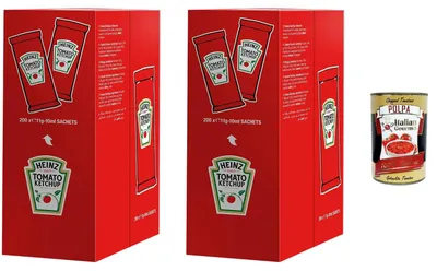 Produktbild von Italian Gourmet Ketchup Portionsbeutel 2×200×10 ml (insg. 400 Sachets, Tomatenketchup für Pommes, Burger, Hot Dog, Snacks, Party, Catering & To-Go) + Italian Gourmet Polpa