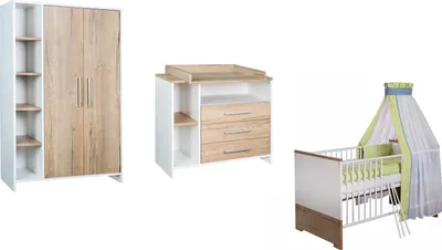 Produktbild von Schardt Komplett Kinderzimmer Eco Plus 3-teilig: Bestehend aus Kinderbett, Umbauseiten, Wickelkommode, 2-türiger Schrank - Farbe: Braun/Weiß, 11 566 09 00