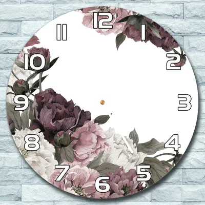 Produktbild von Wanduhr aus Glas Rund fi 30 Vintage Pfingstrosen Quarz Deko Wohnzimmer Büro