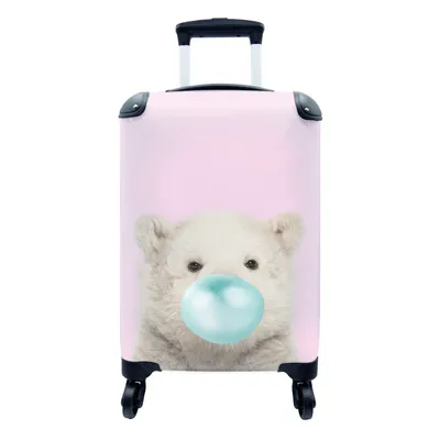 Produktbild von MuchoWow® Koffer Handgepäck Trolley Rollkoffer Kleine Reisekoffer mit 4 Rollen - Eisbär - Kaugummi - Rosa - Blau - Kinder - Mädchen - Cabin Size < 55x40x23 cm & 55x40x20 cm - Kinderkoffer - Kabinenkoffer - Boardgepäck - Reise-Box - Reisekoffer - Reisegepäck - Koffer mit Bild - Trolley für Kinder