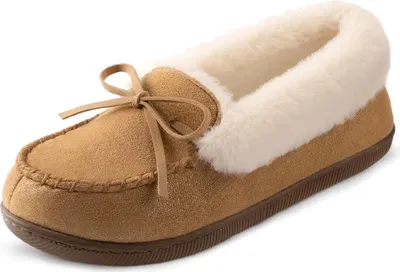 Produktbild von RockDove Damen Winter Mokassin Hausschuhe zum Reinschlüpfen mit Fellfutter Braun 39