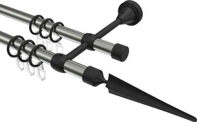 Produktbild von Interdeco Gardinenstange / Vorhangstange Edelstahl-Optik / Schwarz, Typ Primus Lorenzo (Speer), 16 mm Ø 2-läufig, 540 cm