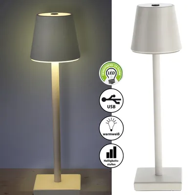 Produktbild von LED Tischleuchte weiß 8 LEDs warmweiß 12x38cm Touchfunktion 3 Helligkeitsstufen USB Kabel  Dekolampe Tischbeleuchtung Indoor Outdoor