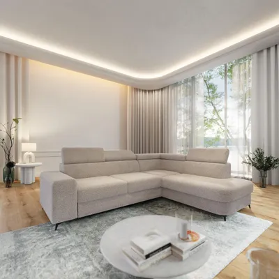 Produktbild von Masseno Ecksofa ALVORO R-S mit Schlaffunktion L-Form, Sofa mit Bettkasten, Wohnzimmersofa, Couch, Soffa, Bettsofa, Couchgarnitur- Beige, QUELLE 05