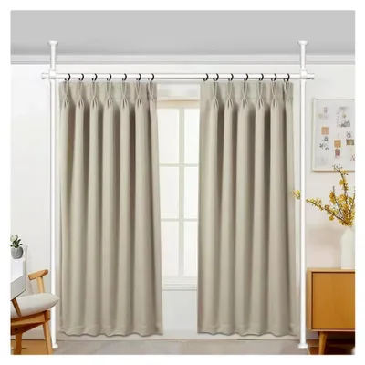 Produktbild von Raumteiler-Gardinenstange, verstellbare stehende Gardinenstange, ohne Bohren – weiße Spannstange für Raumteiler 71,1–177,8 cm (B) 1,2–3 m (H)