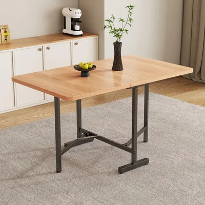 Produktbild von Ausziehbarer Esstisch 120 x 80 cm, zusammenklappbar und platzsparend verstaubar, MDF-Tischplatte mit Legierungsstütze, bis 60 kg belastbar, Naturholzoptik