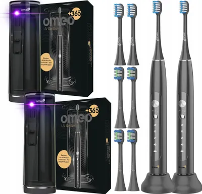 Produktbild von OMEO | Schallzahnbürsten Set - 2 Stück - Schwarz - UV-Sanitizer - 5 Reinigungsmodi