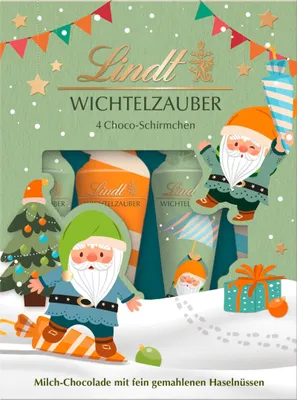 Zdjęcie produktu dla Lindt Wichtel parasolki z mlecznej czekolady rozpływającej się w ustach opakowanie 54g