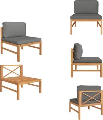 Produktbild von vidaXL Mittelsofa mit Dunkelgrauen Kissen Massivholz Teak -  Gartensofaelemente