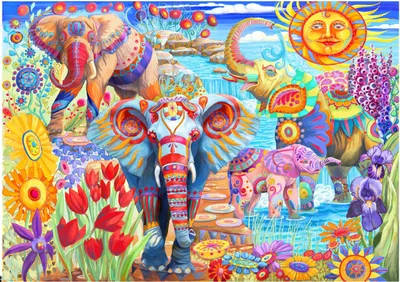 Obrázok produktu pre Puzzle 2000 Farebné slony v záhrade