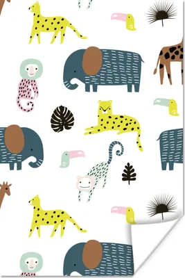 Produktbild von MuchoWow® Poster Tiere - Elefant - Affe - Weiß 120x180 cm - Kunstposter