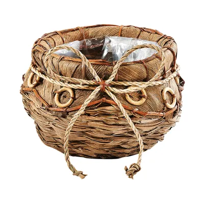 Zdjęcie produktu dla Kobolo Doniczka Doniczka Doniczka - Liść Kokosowy - Brązowy - 35x22 cm - Balkon Dekoracja Kwiaty Rośliny Zioła Dekoracja Dom Ogród Pokój