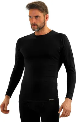 Productafbeelding van Zwart herenonderhemd met lange mouwen en ronde hals, 95% katoen, 5% elastaan, maat 3XL