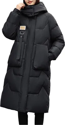 Produktbild von ASKSA Damen Langer Daunenjacke Winter Daunenmantel Warmer Parka Steppmantel Jacke mit Kapuze, Schwarz, 3XL