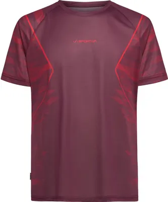 Pacer T-Shirt M von La Sportiva in dunklem Rot mit stylischen; hellen Akzenten.