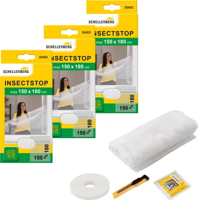 Produktbild von Schellenberg 3er Pack 20403 Fliegengitter für Fenster, Insektenschutz ohne Bohren, zuverlässiger Schutz gegen Mücken, Fliegen, Insekten & Ungeziefer, inkl. Befestigungsband, 150 x 180 cm, weiß