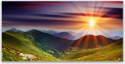 Produktbild von Acrylglasbilder 120x60 Wandbild Druck Sonne Gebirge Natur