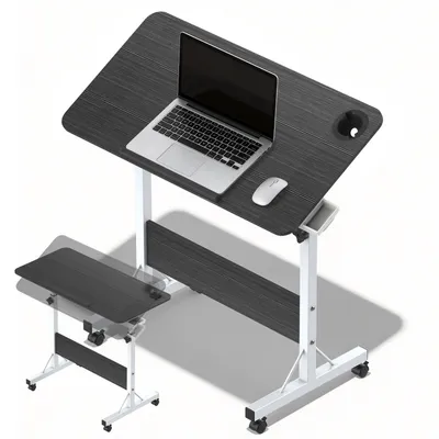 Produktbild von Höhenverstellbarer Schreibtisch 84x40 cm, Klappbar mit Rollen, Beistelltisch 67–95 cm, Mobiler Computertisch, Stehpult für Homeoffice, Sofa & Bett, Schwarz