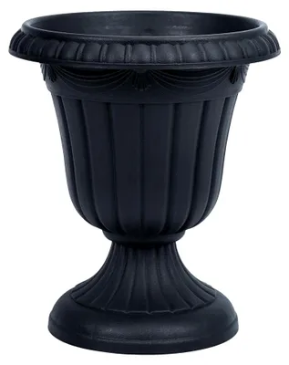 Produktbild von 26cm Großer Blumentopf für Innen und Großer Pflanzkübel für Außen, Dekorative Pflanzurne aus Kunststoff mit Hohem Sockel, Für Hausgarten, Veranda, Balkon, Türdekoration, Schwarz