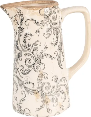 Zdjęcie produktu dla Clayre & Eef Dzbanek dekoracyjny 16x11x20 cm Beżowo-szary Ceramiczne kwiaty