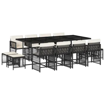 Produktbild von 13-tlg. Garten-Essgruppe mit Kissen Schwarz Poly Rattan