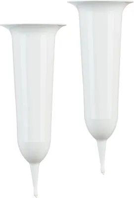 Imagen del producto de Jarrón para adornos funerarios, de plástico blanco, juego de 2 unidades, con estaca para clavarse en la tierra, diámetro de 11,9 cm, ideal para decorar tumbas