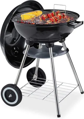 Productafbeelding van Famanu houtskoolgrill - Ø 40 cm - met deksel, opbergruimte en asbak - zwart