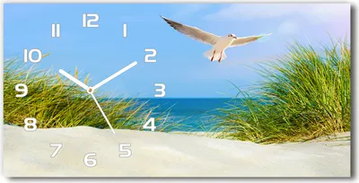 Produktbild von Wanduhr aus Glas – 60x30 cm - Glasbild - Glasuhr - Gehärtetes Glas - weisse-zeiger - Möwe am Strand