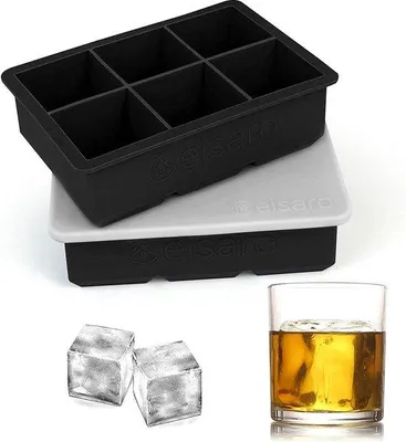 Produktbild von Ibenzoa® Silikon-Eiswürfelformen mit Deckel – 2er-Set, je 6 große Würfel 5×5×5 cm, BPA‑frei, LFGB & FDA, stapelbar für Whisky, Cocktails