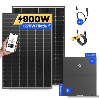 Produktbild von 900W Balkonkraftwerk mit Speicher + Erweiterung Solakon ONE (4,22 kWh) Solaranlage Steckerfertig WIFI Komplettset Photovoltaik Anlage, Kabellänge: 10m