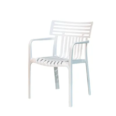 Produktbild von Floordirekt Gartenstuhl Terrano, stapelbar aus Kunststoff mit Armlehnen, wetterfest & UV-beständig Stuhl für Balkon & Terrasse – Weiß, 6 Stk.