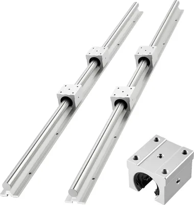Immagine prodotto di Guida lineare SBR25 - Set di guide lineari - 2 guide da 1200 mm ciascuna - 4 blocchi cuscinetti lineari - Albero cilindrico completamente supportato - Per macchine CNC, fresatrici, rettificatrici e trapani