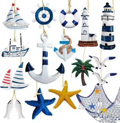 Immagine prodotto di Set di appendini marittimi - Decorazione nautica - 15 pezzi - Multicolore