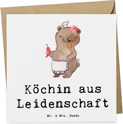 Produktbild von Mr. & Mrs. Panda Glückwunschkarte Köchin Leidenschaft - Weiß - Geschenk, Restaurant, Klappkarte, Grußkarte, Witzig, anlasskarte, Spruch, doppelkarte, Lustig, faltkarte