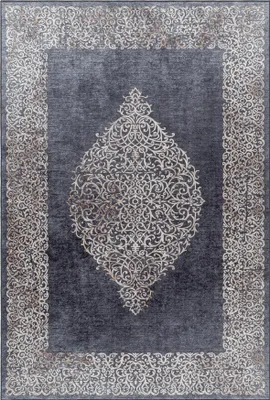 Immagine prodotto di Tappeto lavabile per soggiorno, corridoio o cucina, forma rettangolare, dimensioni 160x230 cm, colore nero, design barocco, realizzato in poliestere