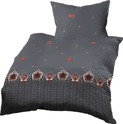 A bedding set, including a duvet cover and a pillowcase, laid out on a white background.