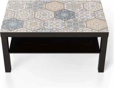 Produktbild von DEQORI Couchtisch 90x55 cm Schwarz 'Abgenutztes Fliesenmuster' Glas Beistelltisch