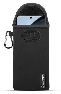 Produktbild von MobyDefend Hülle für Motorola Moto G72 - Neopren Handytasche mit Karabiner für die Gürtelschlaufe - Schwarz