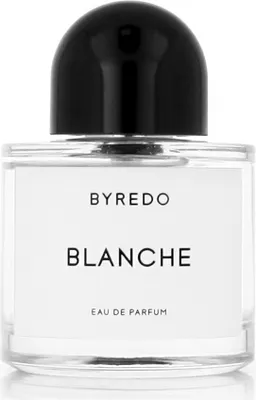 A clear studio shot of a Byredo Blanche Eau de Parfum bottle.