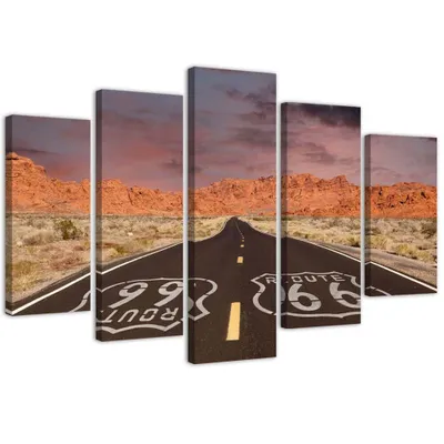 Immagine prodotto di Quadro in tela in 5 parti Route 66 strada 200x100 cm Feeby arancione quadro pronto per essere appeso