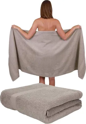 Image de Lot de serviettes de bain XXL en coton, serviette de plage, dimensions 80 x 200 cm, gris pierre