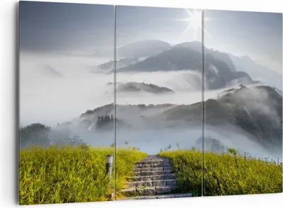 Produktbild von Bild auf Leinwand - Leinwandbild - Berg Nebel Landschaft Morgen - 165x110cm - Wand Bild - Wanddeko - Leinwanddruck - Bilder - Kunstdruck - Wanddekoration - Leinwand bilder - Wandkunst - CE165x110-2478