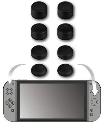 Zdjęcie produktu dla Przycisk kciuka do joysticka, 8 sztuk, regulowana wysokość, czarny, kompatybilny z kontrolerami Joy-Con do Nintendo Switch